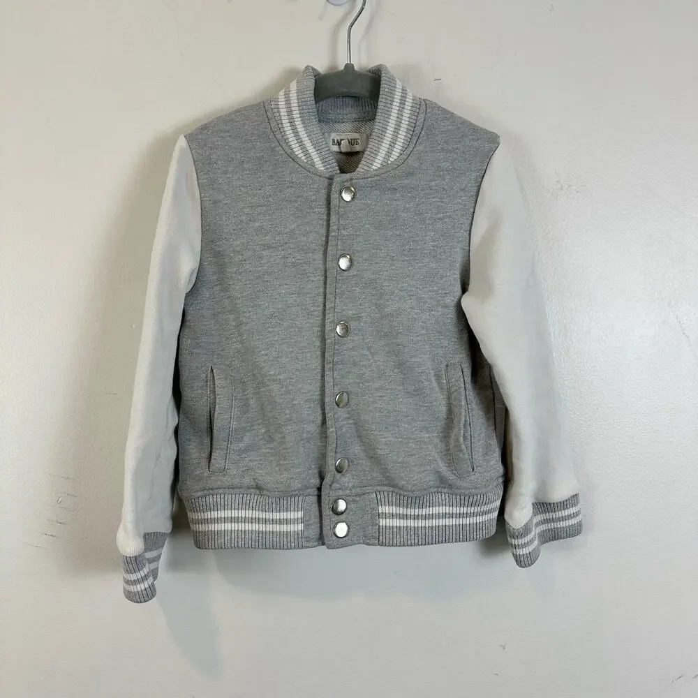 Barque Boys Sweatshirt Cardigan Jacket Varsity Gray White Snap Buttons 5 5T